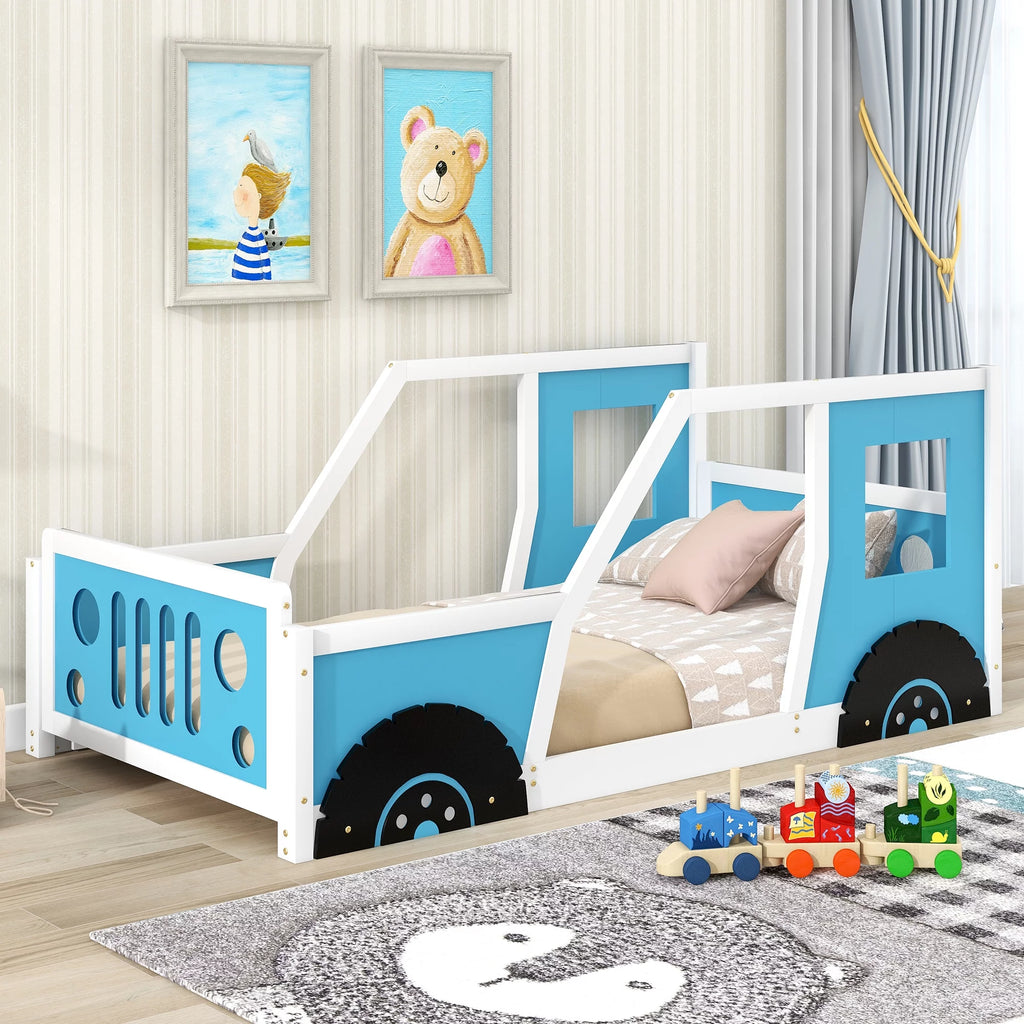 Twin Size Car-Shaped Platform Bed with Wheels C2961