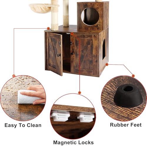 2-in-1 Wooden Cat Tree Tower with Litter Box Enclosure B998