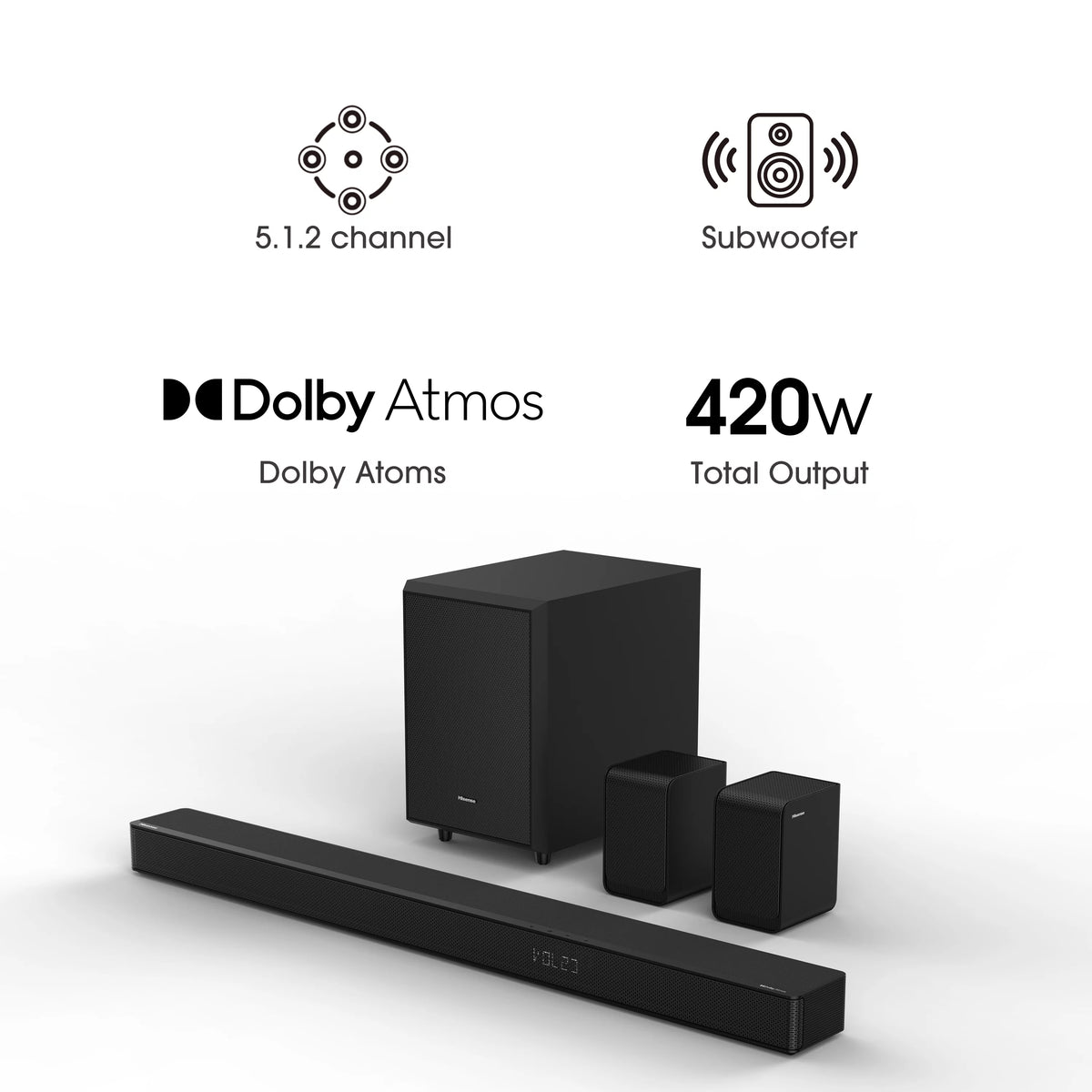 5.1.2 Ch 420W Soundbar with Wireless Subwoofer and Dolby Atmos K15143