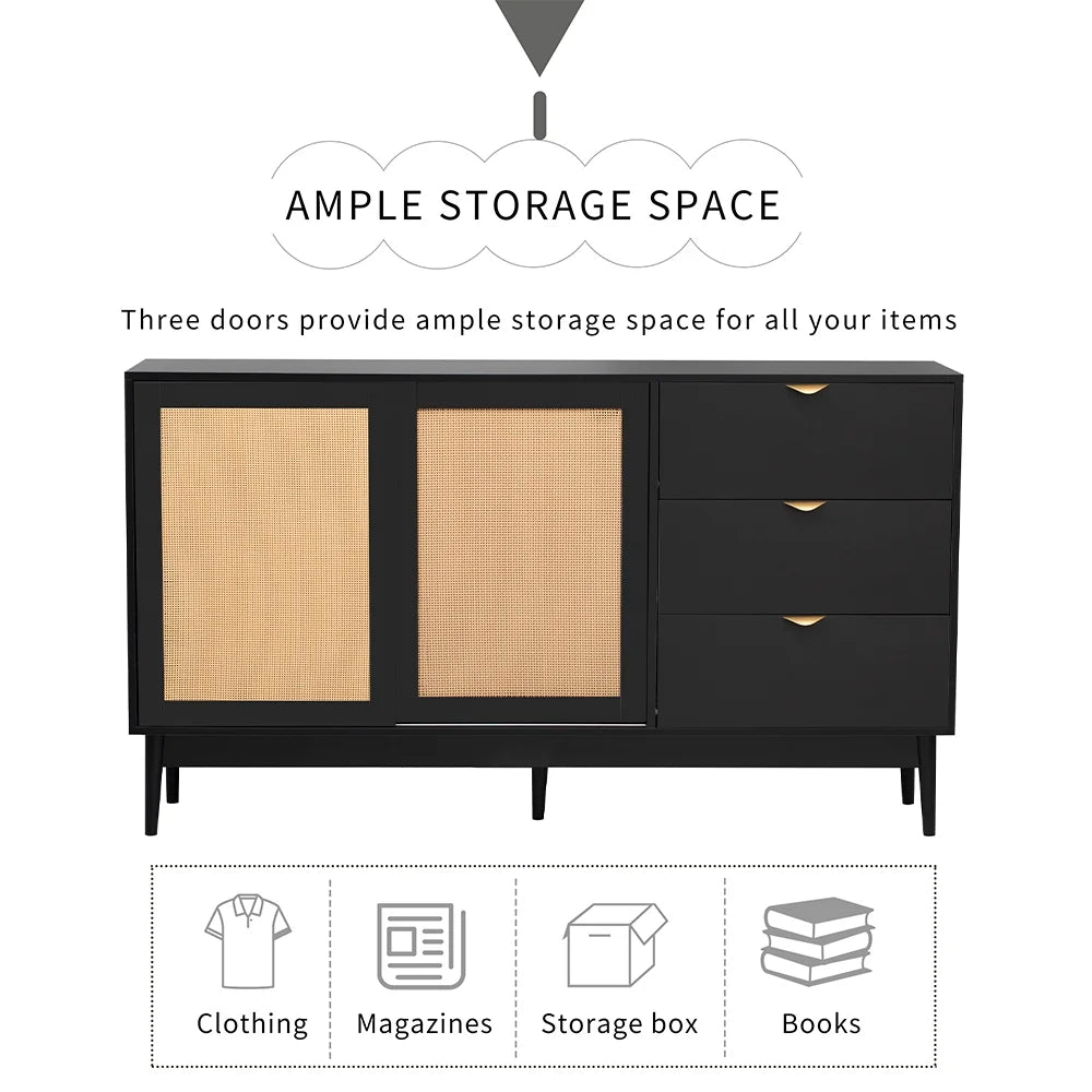Black 3 Drawer Rattan Accent Cabinet I34480