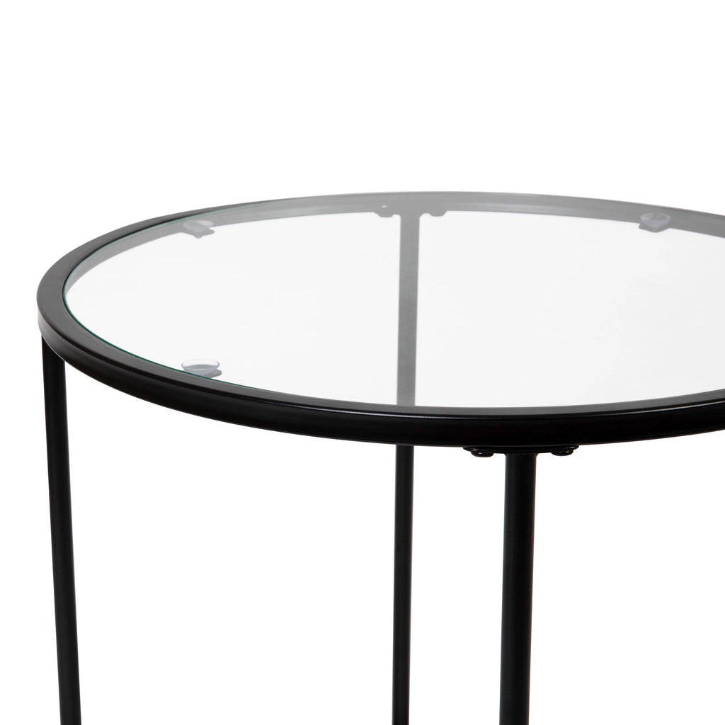 Round Glass End Table with Black Frame E78070