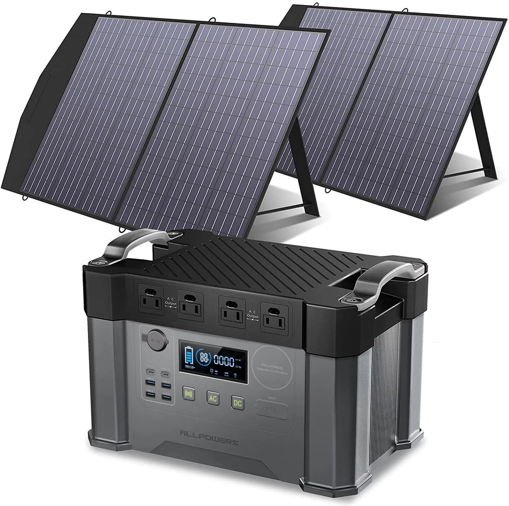 2000W 1500Wh Portable Power Station with 2 Pack 100W Foldable Solar Panel A152690