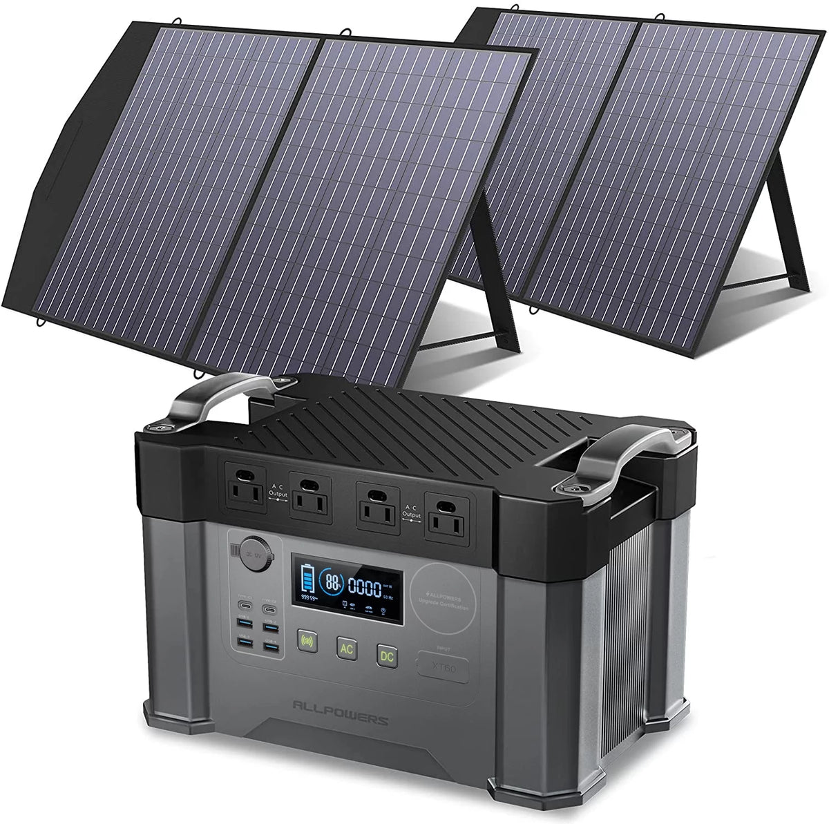 2000W 1500Wh Portable Power Station with 2 Pack 100W Foldable Solar Panel A152690