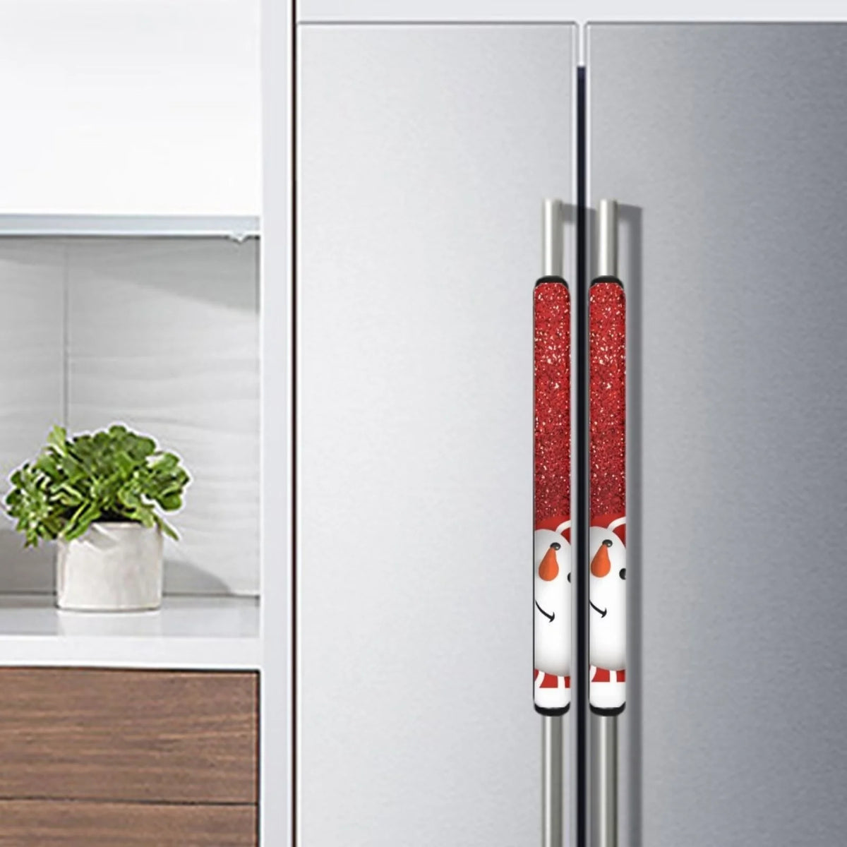4 Pieces Snowman Refrigerator Door Handle Cover Washable Waterproof Red B954580