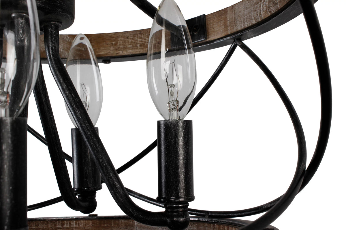 5-Light Rustic Pendant Light Adjustable Height Distressed Wood Caged Chandelier H27470