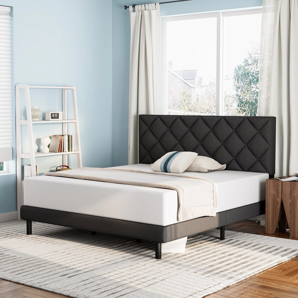 Queen Size Platform Bed with Wingback Headboard W79875