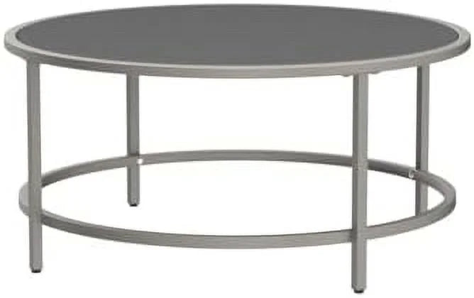 36in Round Tempered Glass Coffee Table with Metal Frame O829718