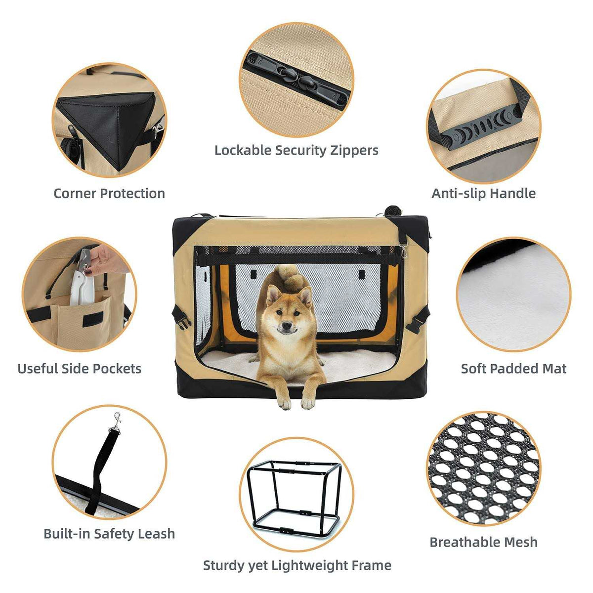 Collapsible Dog Crate 4-Door Foldable Soft Dog Kennel T395602