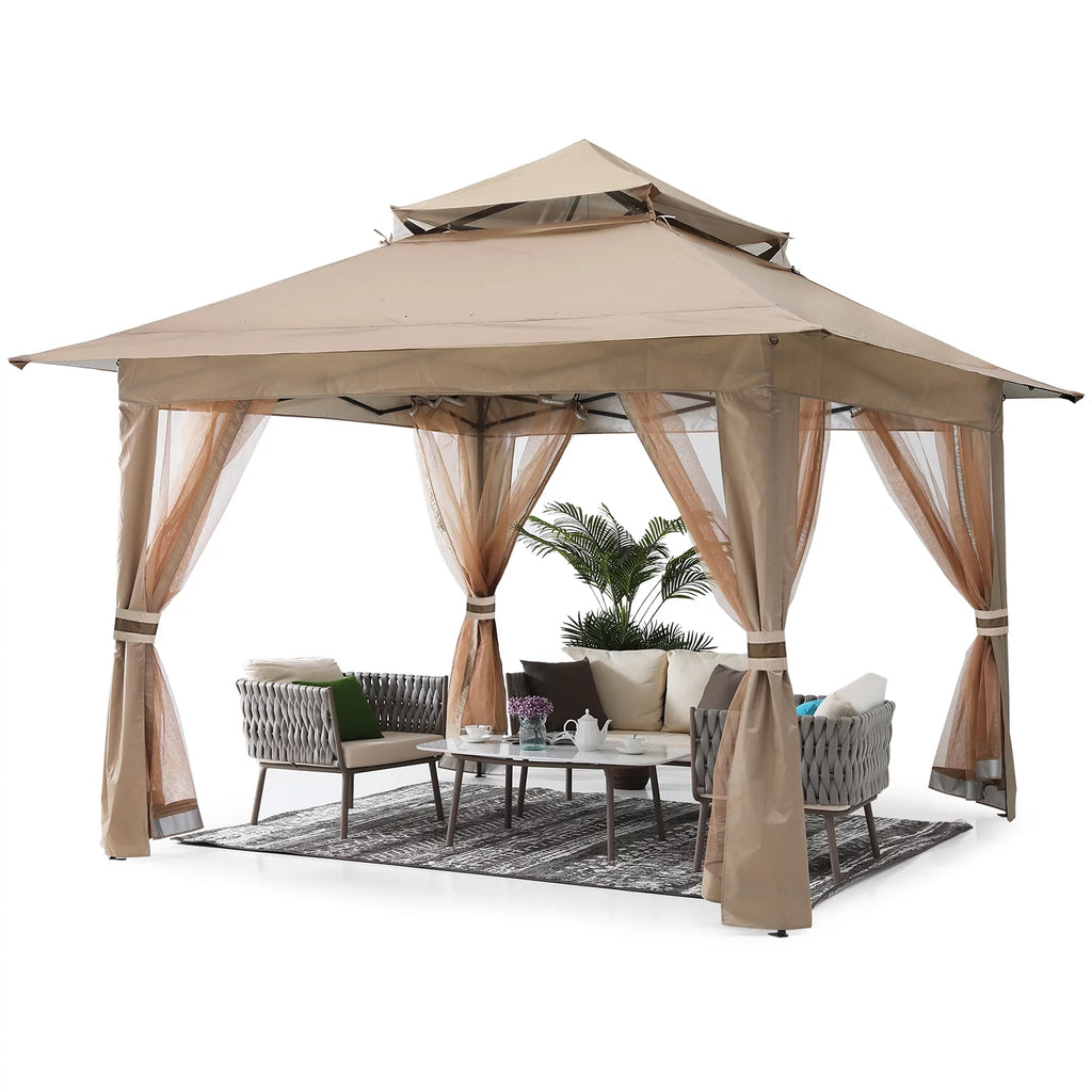 13'x13' Khaki Pop up Gazebo Canopy with Mosquito Netting B158095