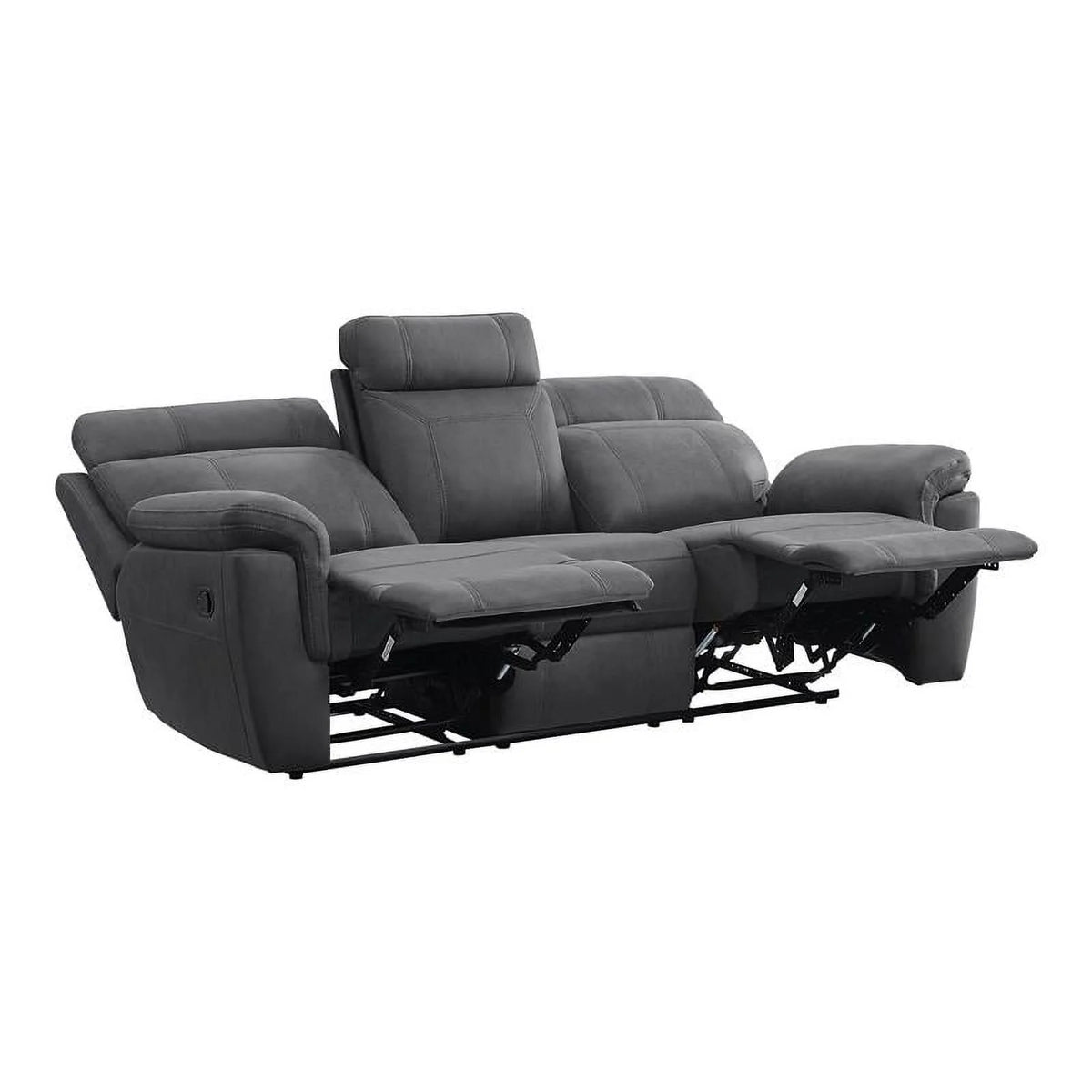 Microfiber Double Reclining Sofa with Cup Holders in Gray H934393