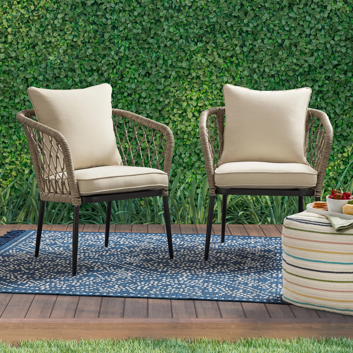 Wicker Outdoor Stacking Chair with Cushions Set of 2 E70872
