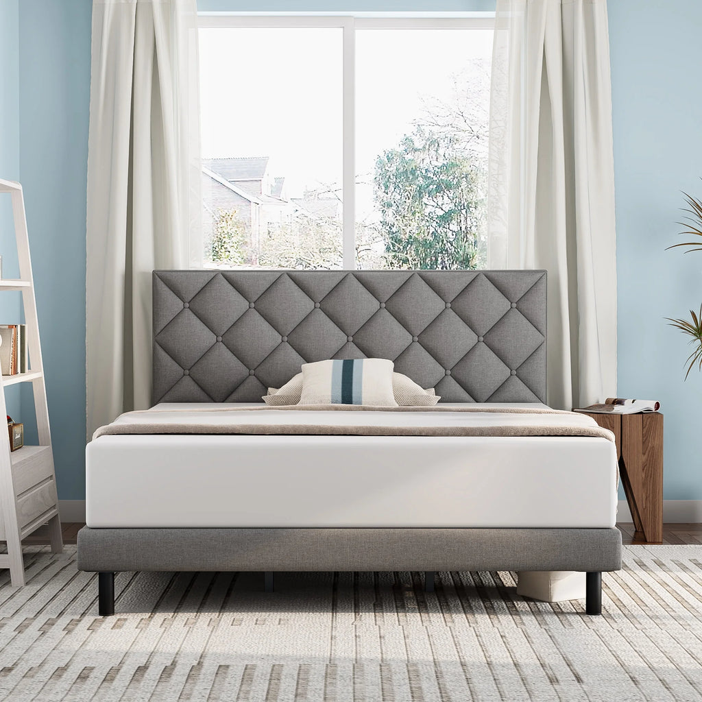 Queen Size Platform Bed with Wingback Headboard W79875