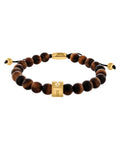 Men's Tiger's Eye Bead and Gold-Tone Stainless Steel Bolo Bracelet X753