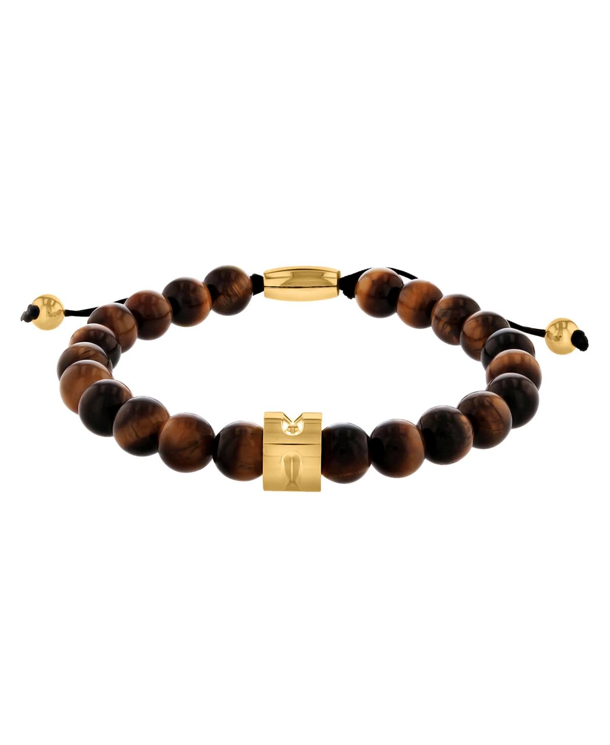 Men's Tiger's Eye Bead and Gold-Tone Stainless Steel Bolo Bracelet X753