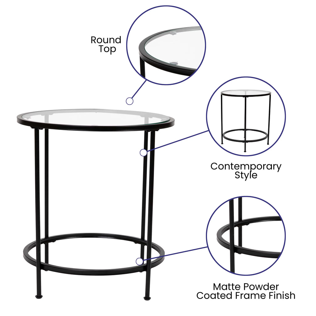 Round Glass End Table with Black Frame E78070