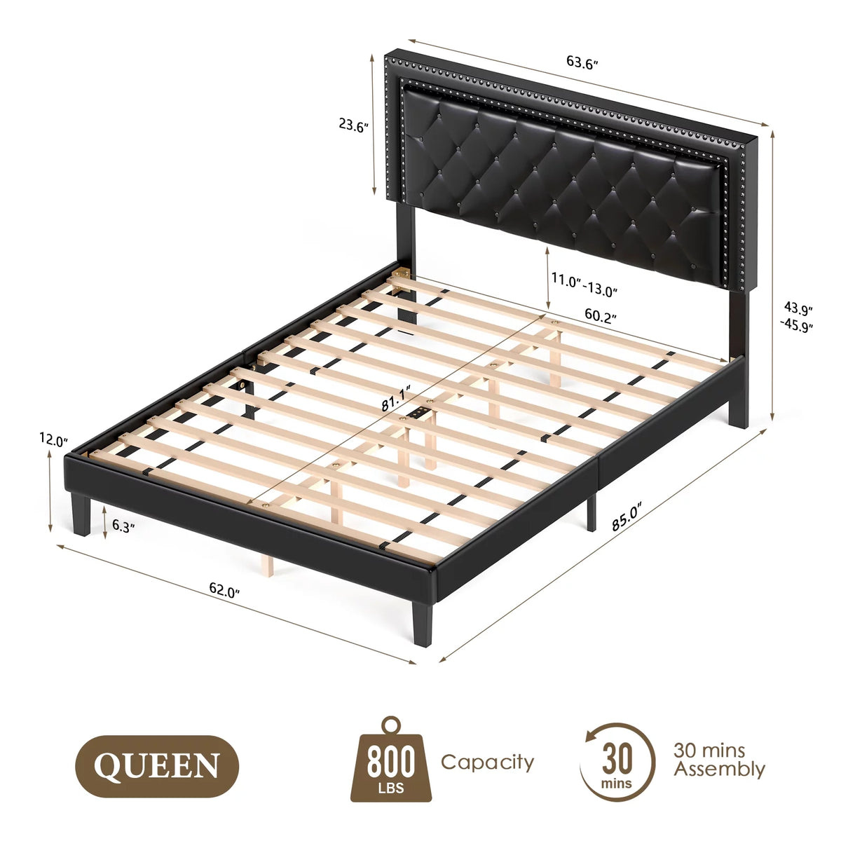 Queen Size Wood Slat Bed Frame N644