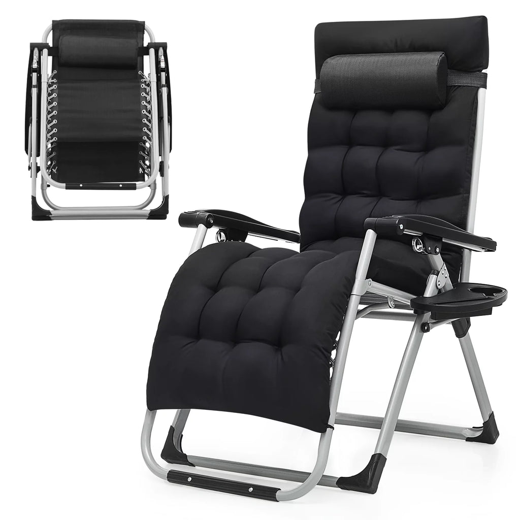 Black Zero Gravity Chair with Cushion and Side Tray W5765