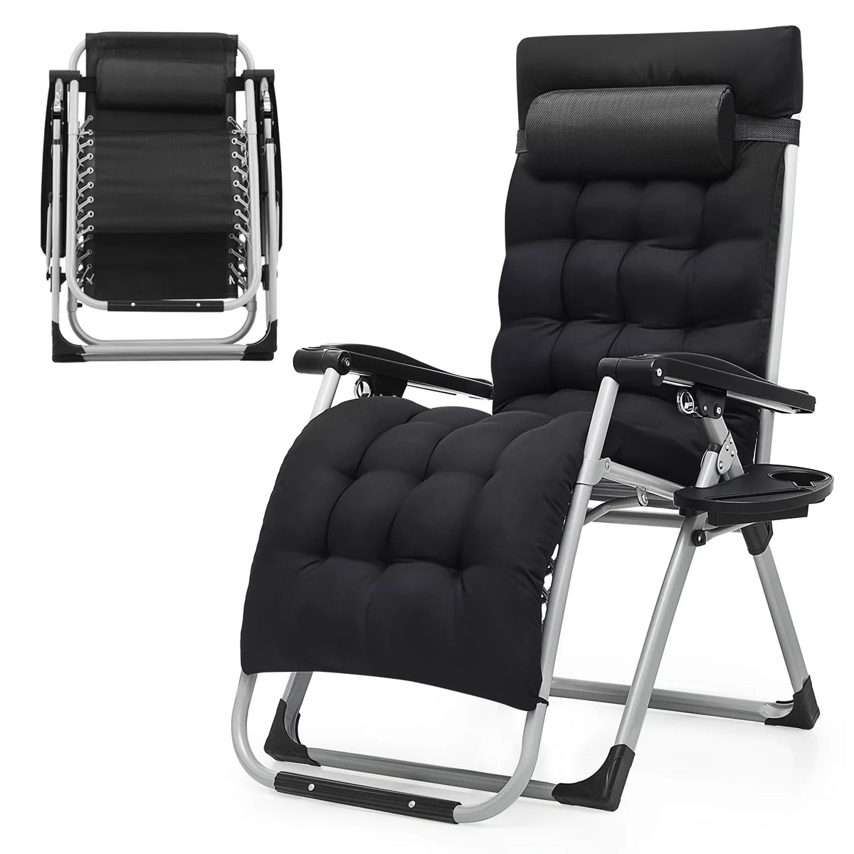 Black Zero Gravity Chair with Cushion and Side Tray W5765