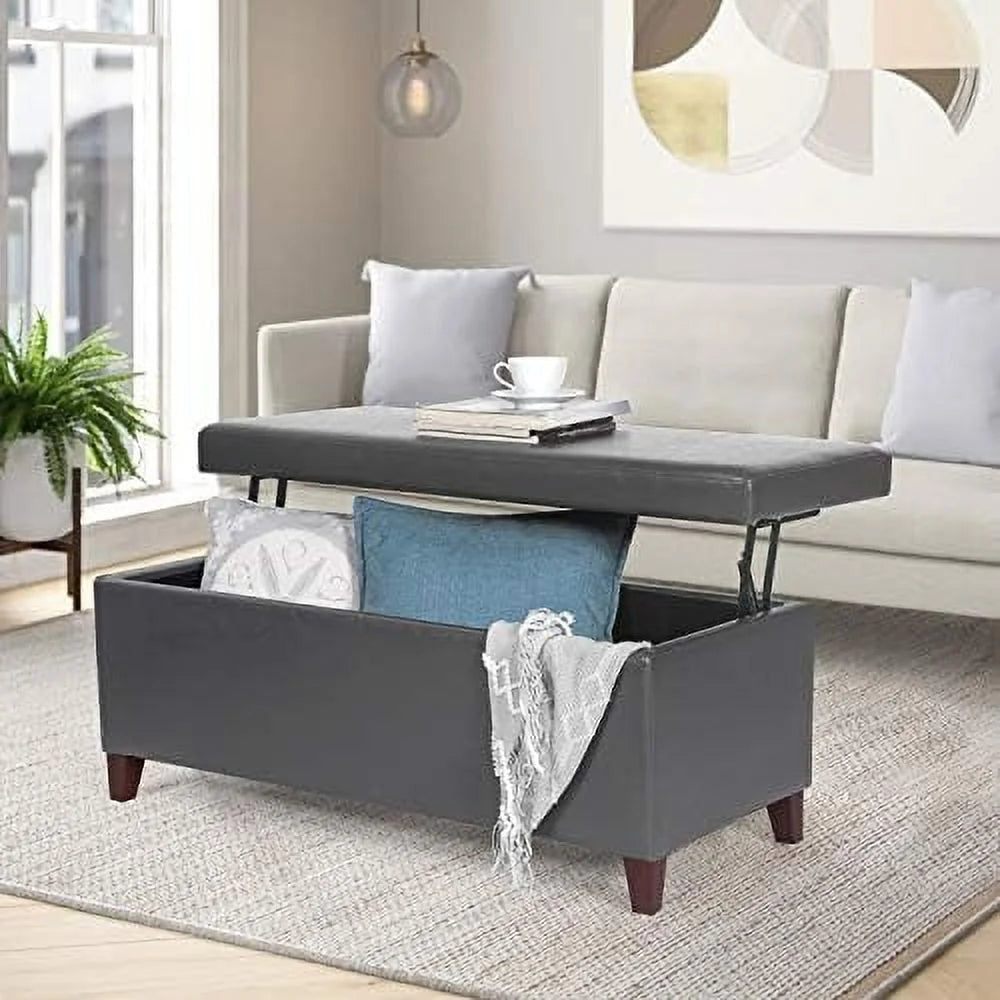 31.5" Light Blue Linen Tufted Ottoman Bench V89302