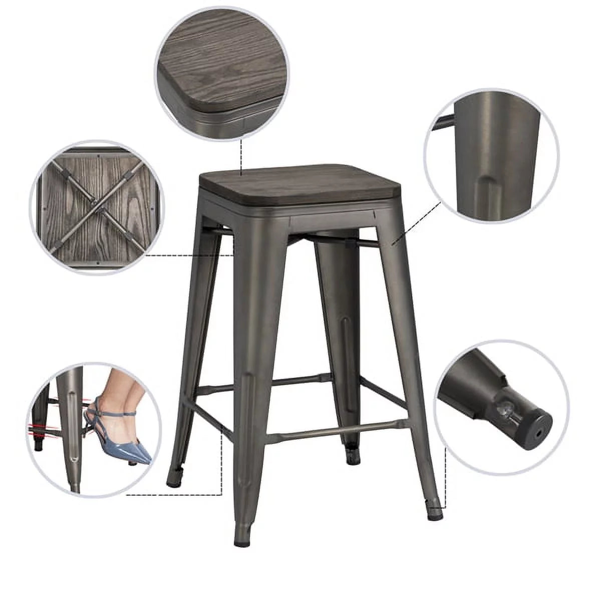 24" Counter Bar Stool with Wooden Seat N6125
