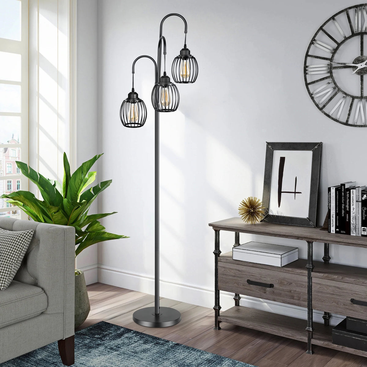 69'' Dimmable 3 Light Black Floor Lamp I930