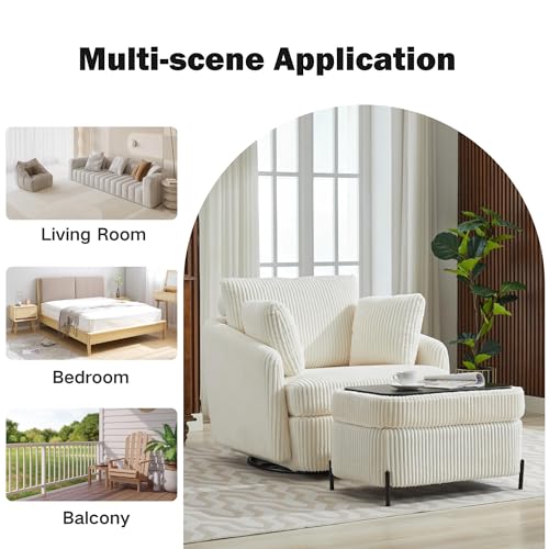 Oversized Swivel Accent Chair with Ottoman, Corduroy, Gray D72676