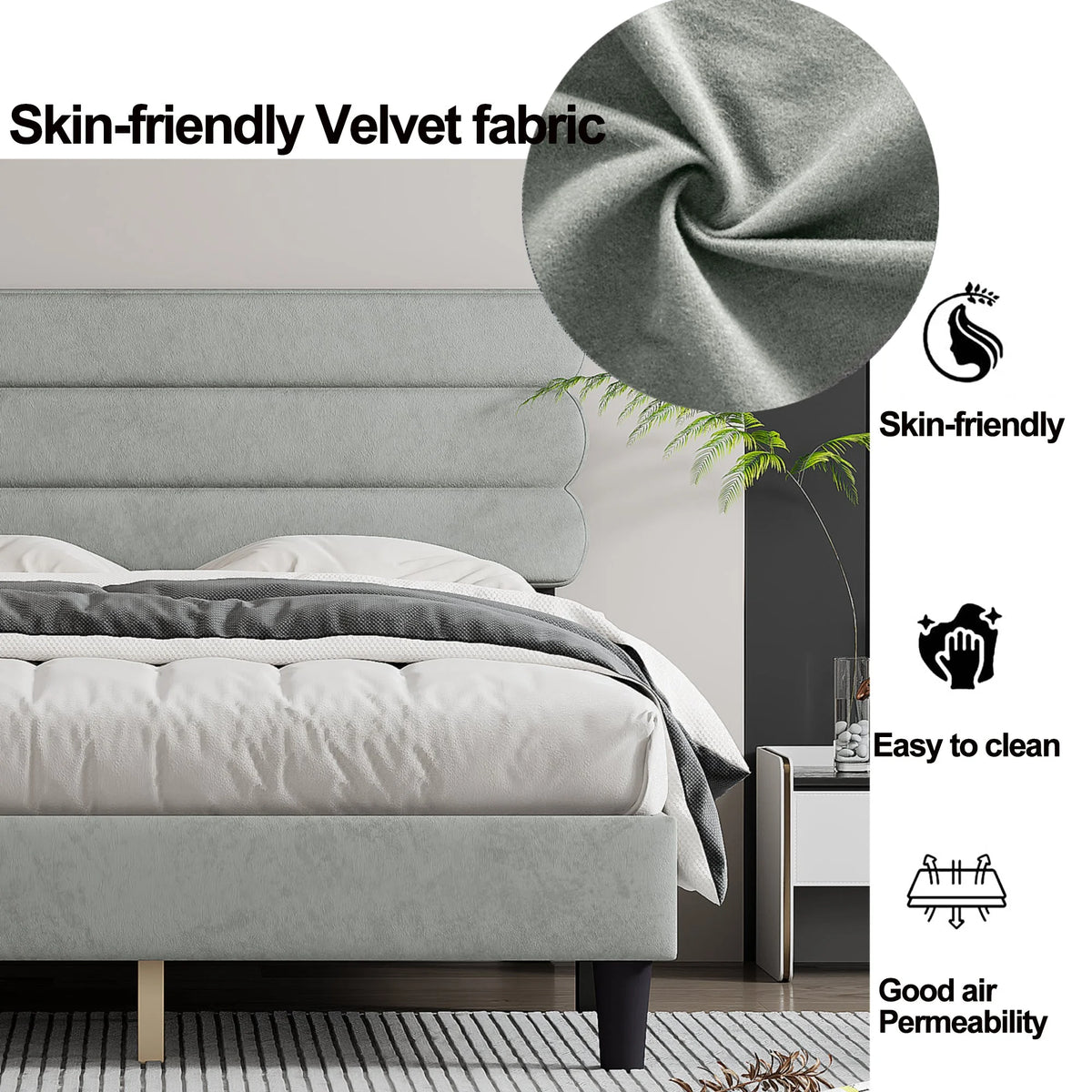 Full Size Bed Frame Light Gray P390692