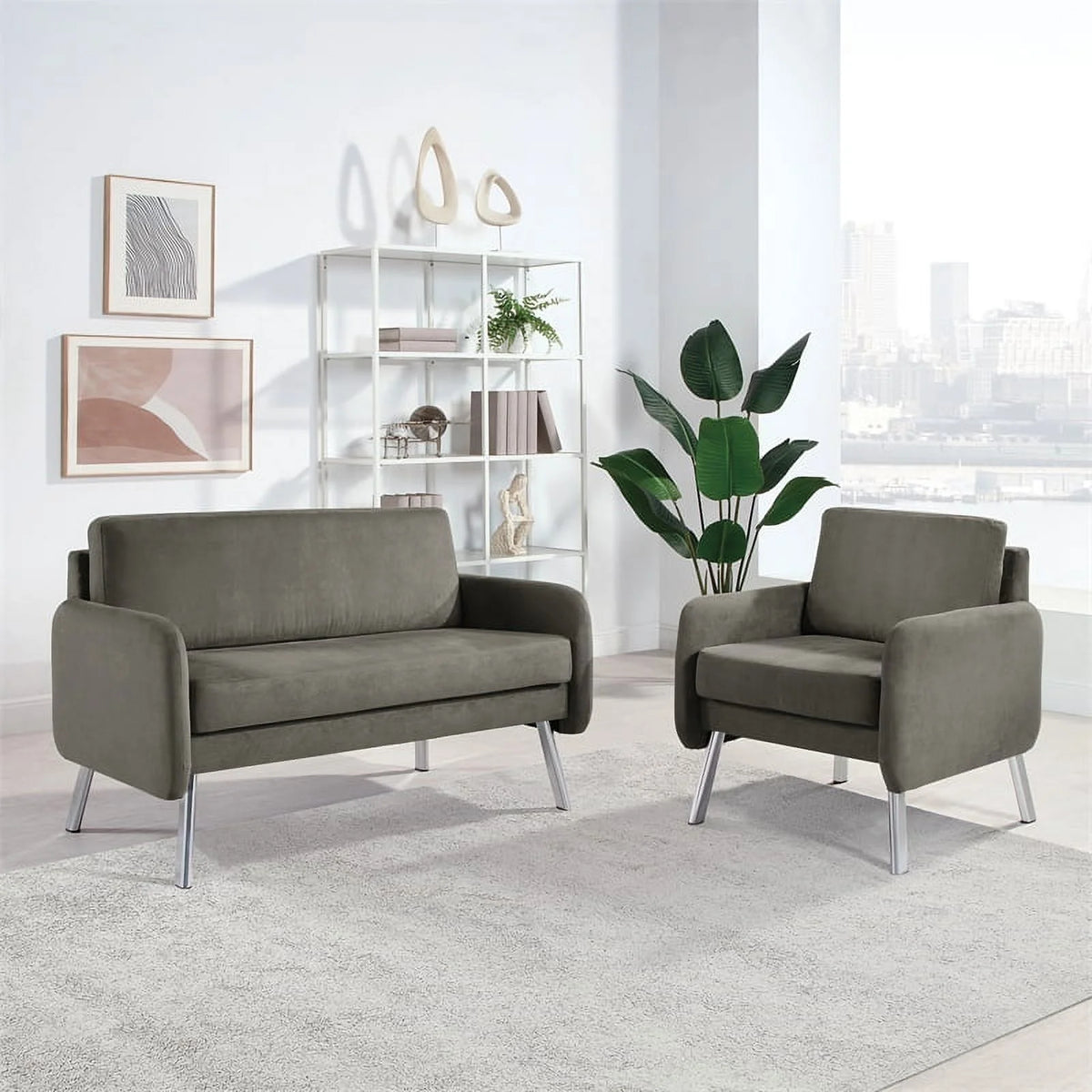 Charcoal Fabric Lounge Chair with Chrome Legs W15268