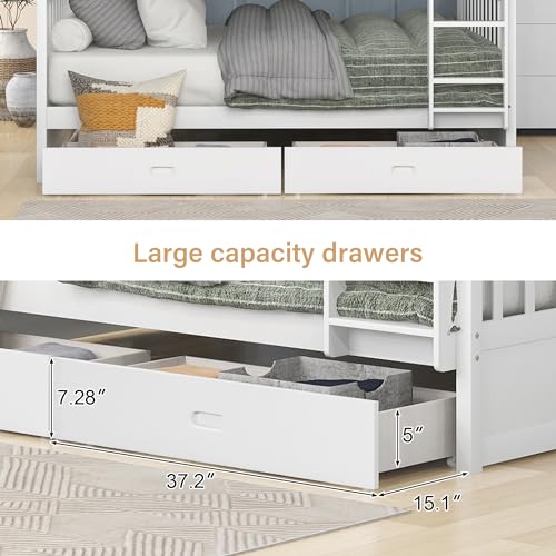 Wood Bunk Bed with Drawers, Twin Over Twin Size, Grey K99190