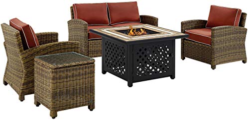 5-Piece Wicker Outdoor Loveseat Patio Furniture Set with Fire Pit Table N7140