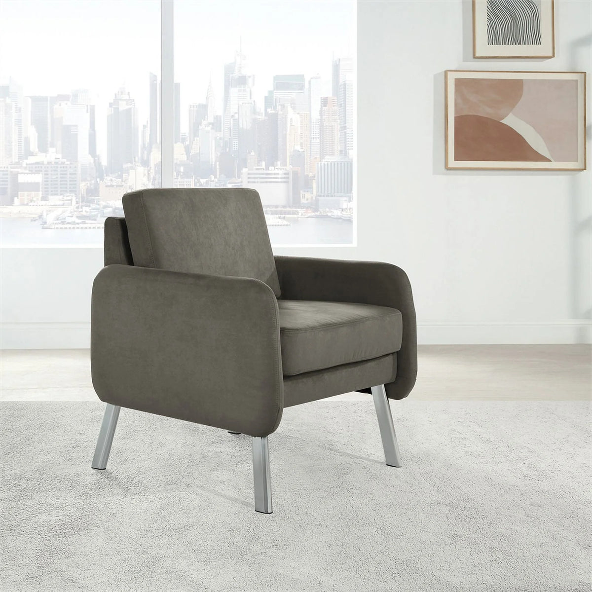 Charcoal Fabric Lounge Chair with Chrome Legs W15268