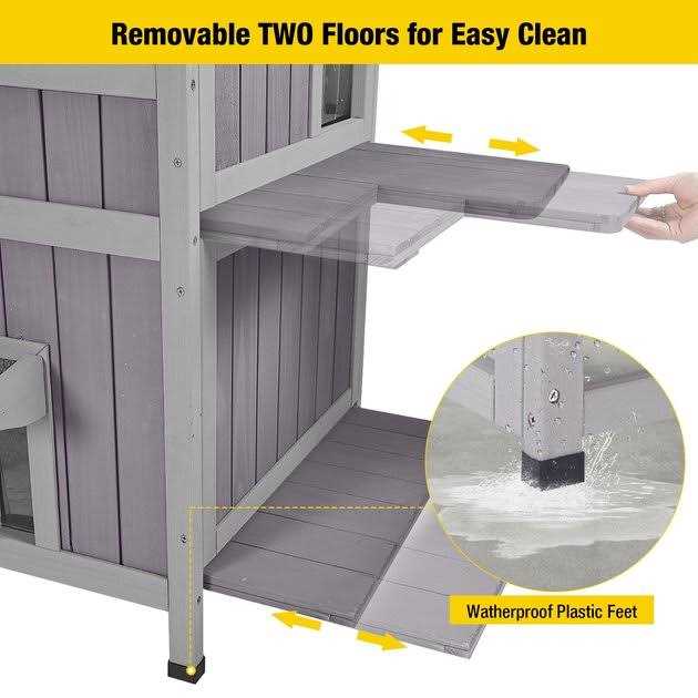 Two Tier Wooden Cat House with Waterproof Roof V9909