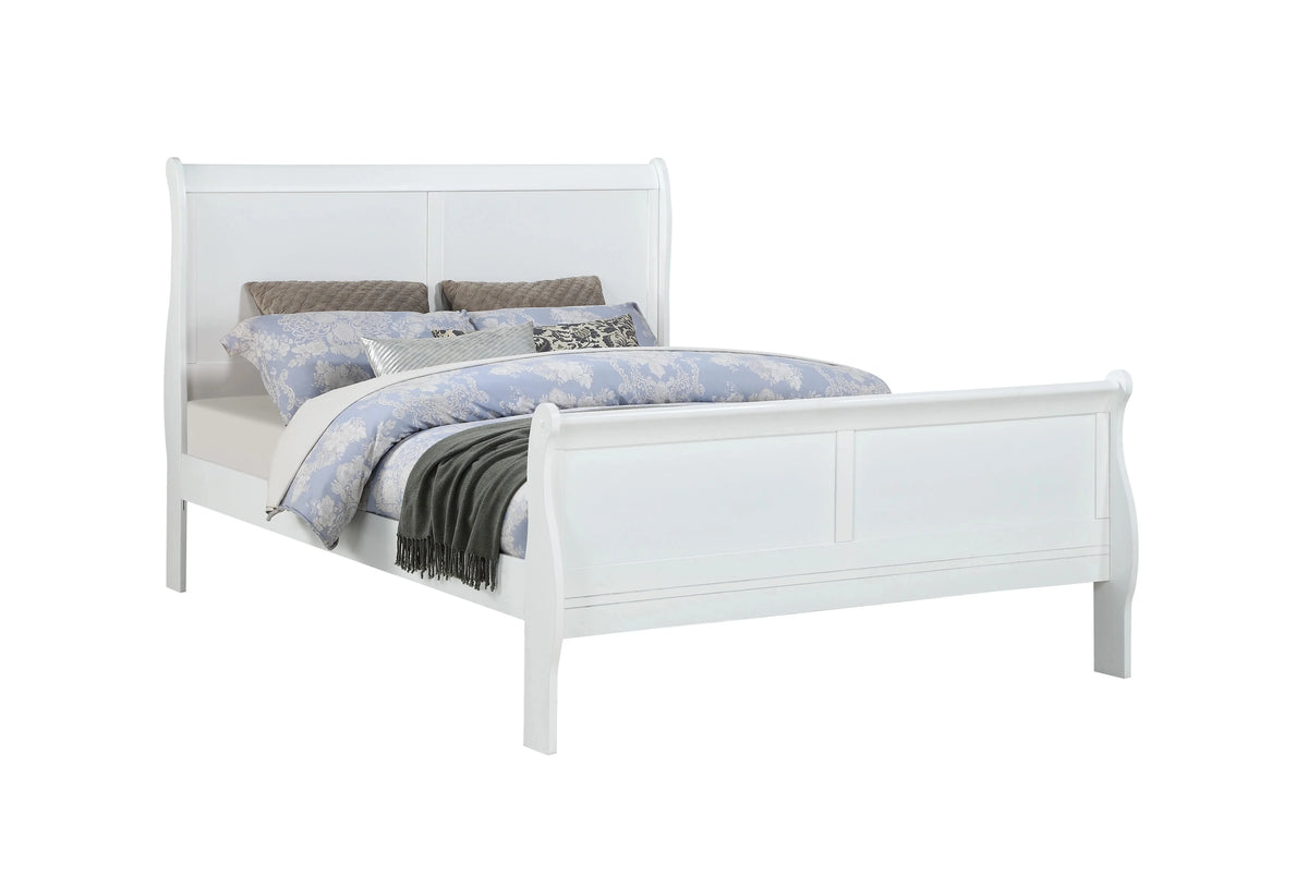 White Full Size Panel Sleigh Bed Solid Wood Z854417
