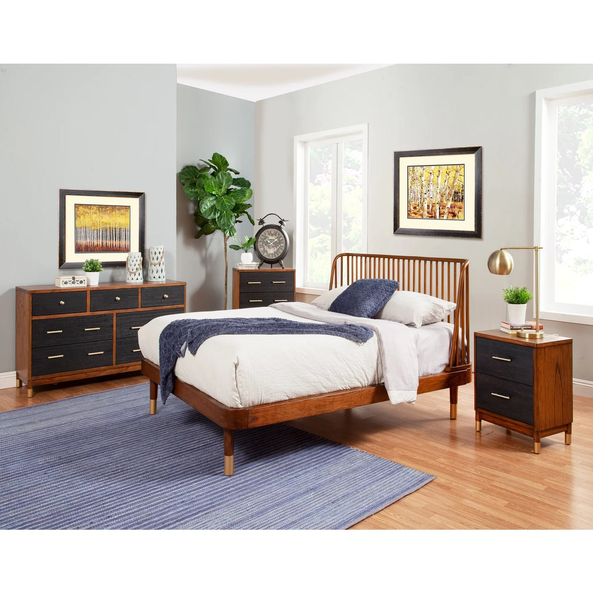 King Wood Platform Bed Dark Walnut L735