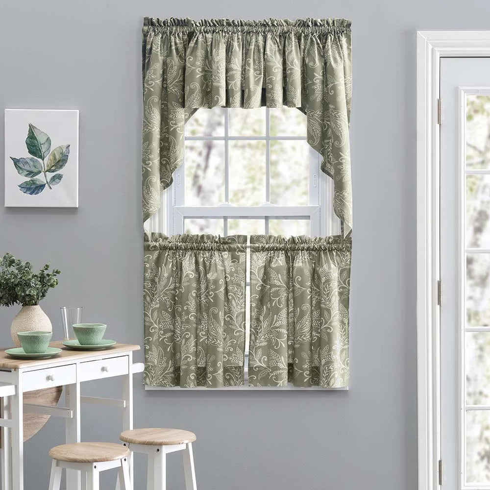 Sage Leaf Pattern Curtain Tiers 56"x24" A39909