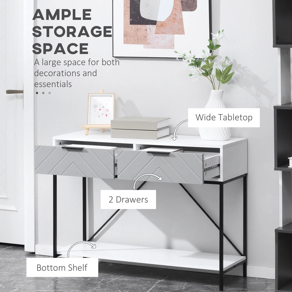 White Console Table with 2 Drawers and Open Shelf X811