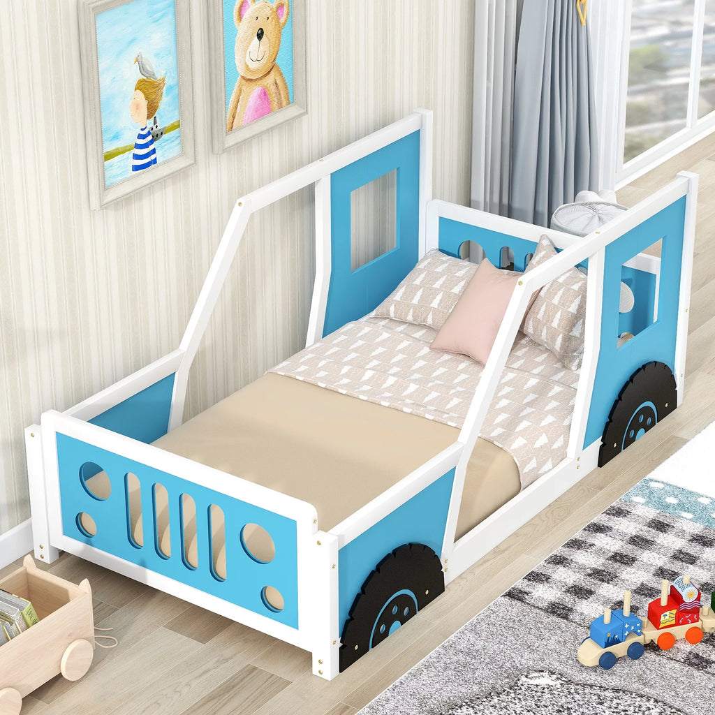 Twin Size Car-Shaped Platform Bed with Wheels C2961
