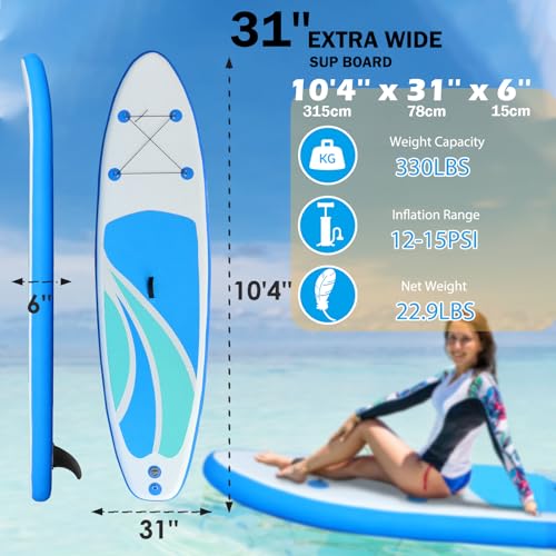 Inflatable Stand Up Paddle Board 10'4" Ultra-Light Non-Slip Deck H560