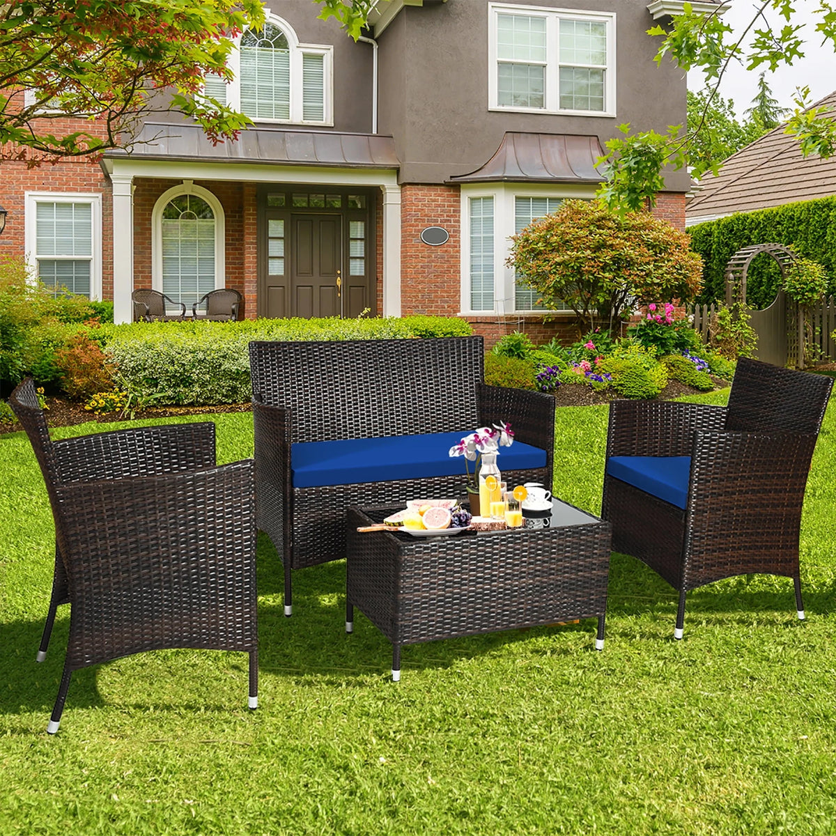 4 Pc Black Rattan Patio Furniture Set B180685