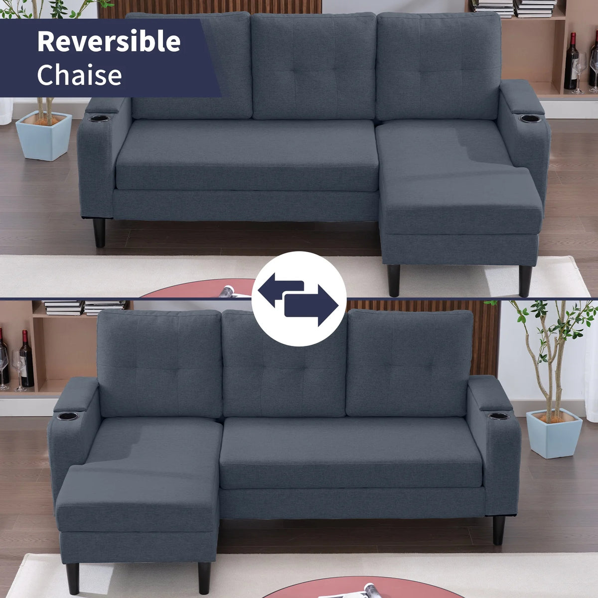 Dark Grey L-Shape Sleeper Sofa with Storage Armrest R769618