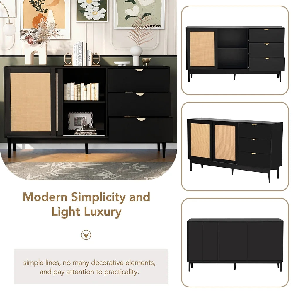 Black 3 Drawer Rattan Accent Cabinet I34480