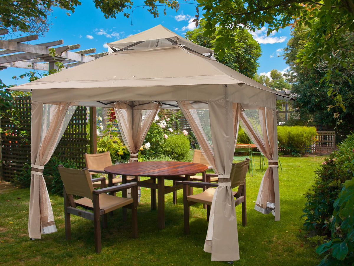 13'x13' Khaki Pop up Gazebo Canopy with Mosquito Netting B158095