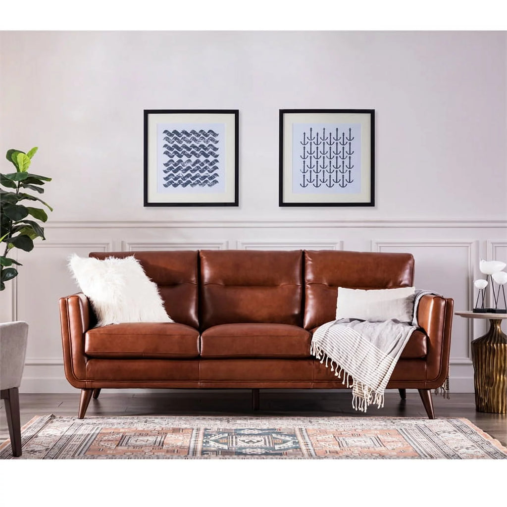 Mid-Century Leather Sofa in Cobblestone Brown I906480
