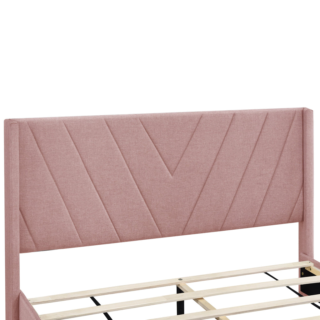 Queen Size Pink Linen Upholstered Platform Bed with 3 Storage Drawers Z18190