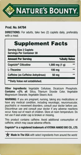 1000 mg Cognizin with L-Theanine and Caffeine Caplets R421349