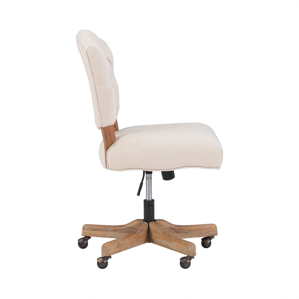 Beige Wood Upholstered Swivel Office Chair Q20142