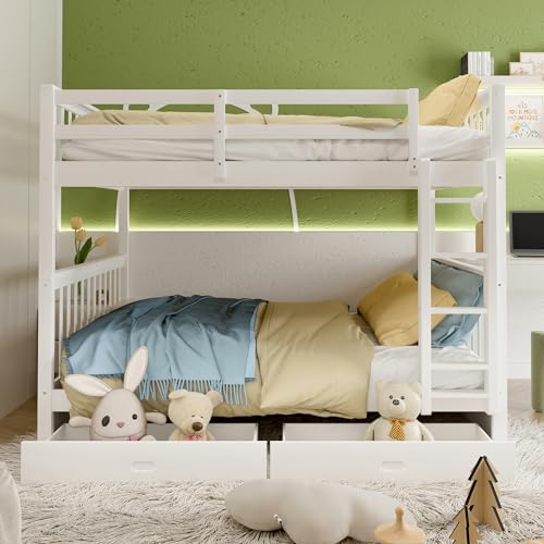 Wood Bunk Bed with Drawers, Twin Over Twin Size, Grey K99190