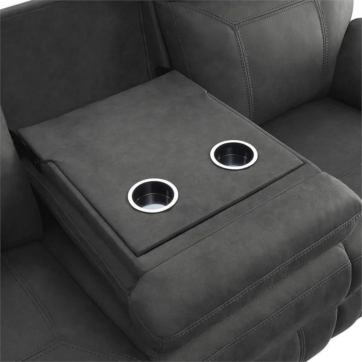 Microfiber Double Reclining Sofa with Cup Holders in Gray H934393