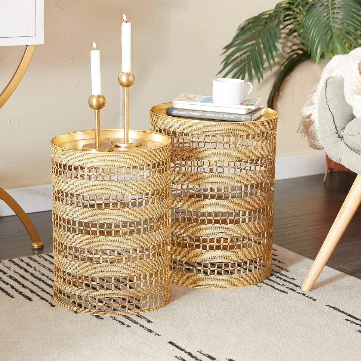 Gold Metal Round Accent Table Set of 2 S1856