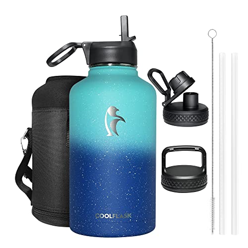 64 oz Insulated Stainless Steel Water Bottle with Straw & 3 Lids J2952